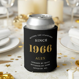 Porta-lata Aniversário de 60 anos Nome 1966 Preto Dourado Ele