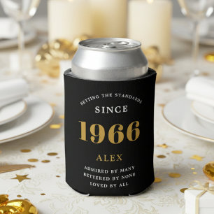 Porta-lata Aniversário de 60 anos Nome 1966 Preto Dourado Ele