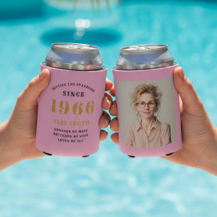 Porta-lata Aniversário de 60 anos personalizado rosa dourado
