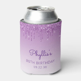 Porta-lata Aniversário de 80 anos com Brilho Roxo Personaliza