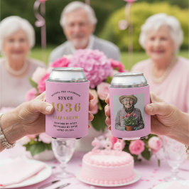 Porta-lata Aniversário de 90 anos personalizado em rosa doura