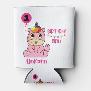 Porta-lata aniversário de uma menina unicórnio