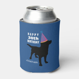 Porta-lata Aniversário do Cão Negro Engraçado Chapéu a Qu