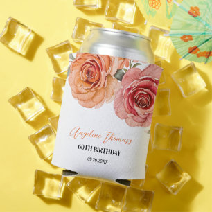 Porta-lata Aniversário do Elegante Floral Red Orange Rosa