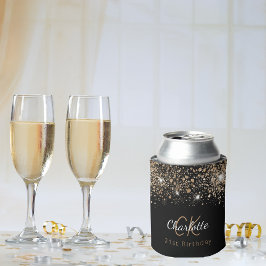 Porta-lata Aniversário do monograma do ouro negro, dourado, b