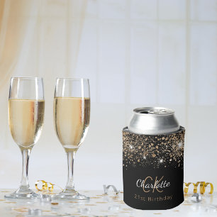 Porta-lata Aniversário do monograma do ouro negro, dourado, b