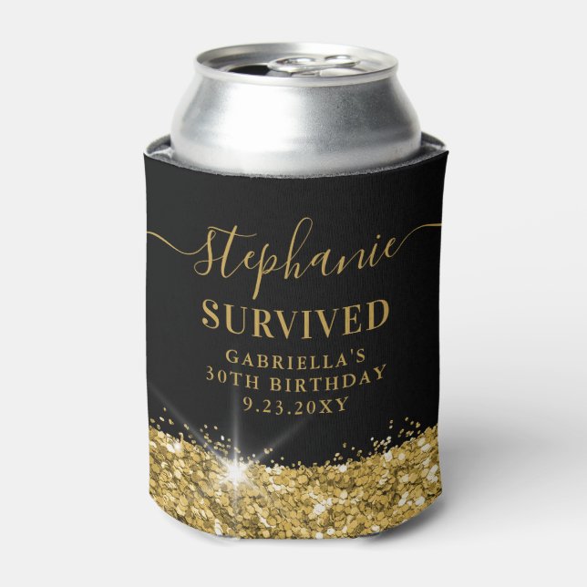 Porta-lata Aniversário Dourado Glitter Personalizado Favor En (Can Front)