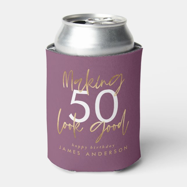 Porta-lata aniversário simples, elegante, roxo e ouro (Can Front)