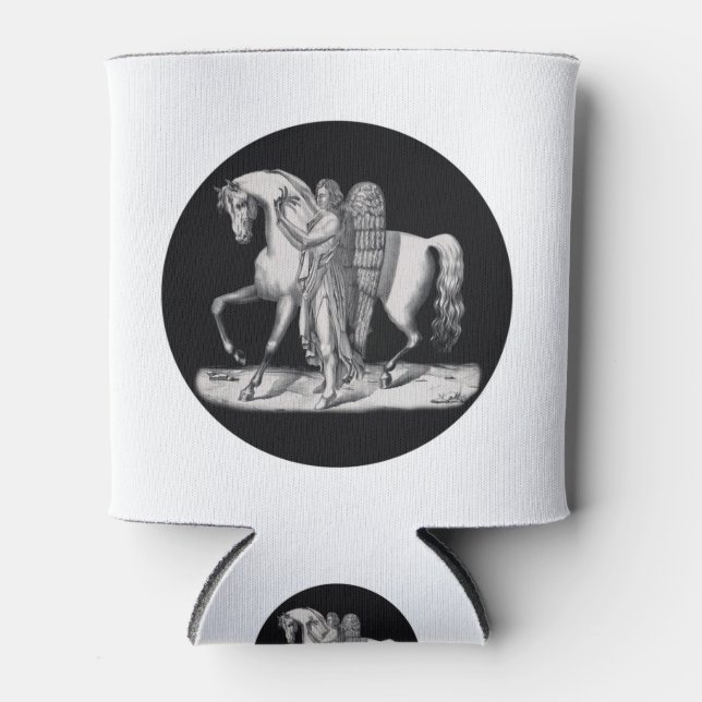 Porta-lata Anjo clássico próximo ao cavalo majestoso (Frente)