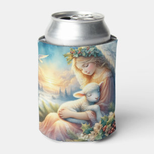 Porta-lata Anjo de Natal com Cordeiro em Paz Invernal