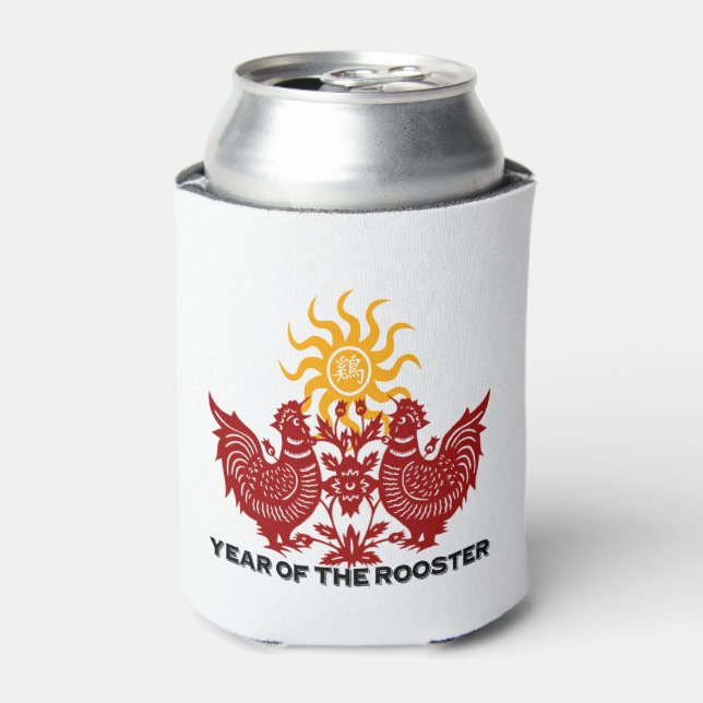 Porta-lata Ano do Papercut-Rooster (Can Front)