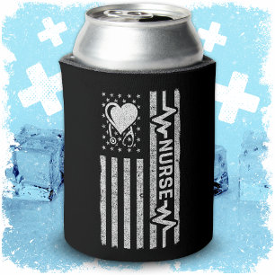 Porta-lata Apreciação da Enfermeira Hero Heart da bandeira am