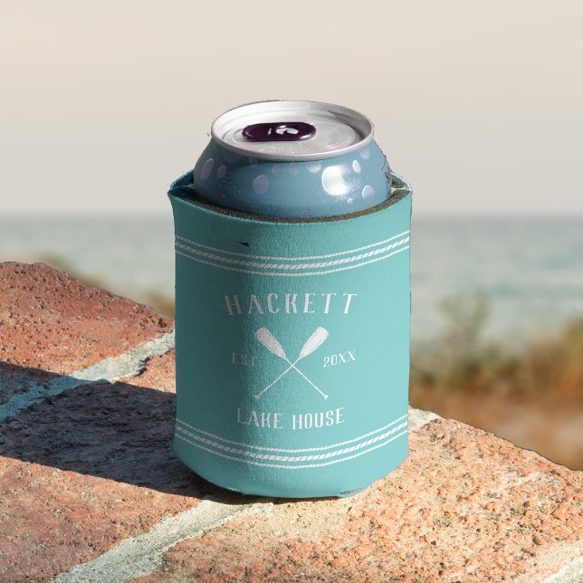 Porta-lata Aqua Rustic Oars Personalizado Lake House (Criador carregado)