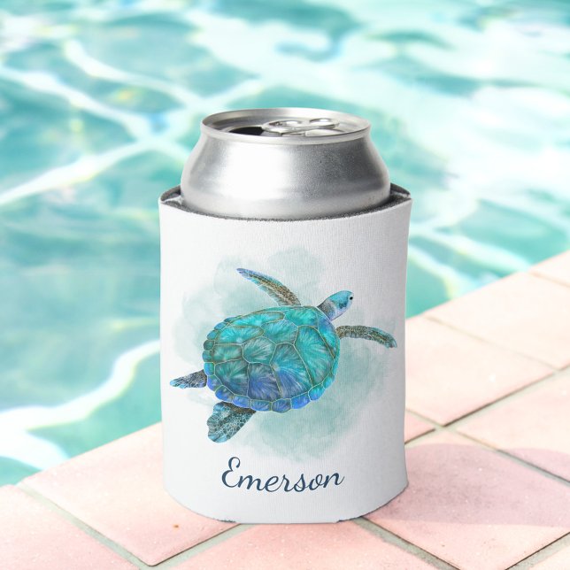 Porta-lata Aquarela Marítima Turtle Personalizada (Criador carregado)