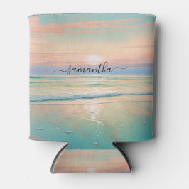 Porta-lata Aquarelas colocadas do sol numa praia tranquila