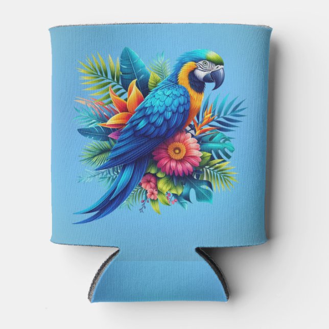Porta-lata Arara tropical azul-colorida (Frente)