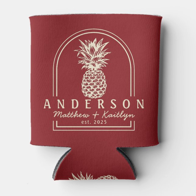 Porta-lata Arco de Casamento de Cranberry e Abacaxi com Nome (Frente)