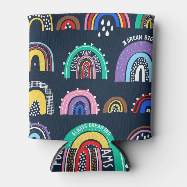 Porta-lata Arco-íris no estilo escuro desenhado à mão. (Frente)