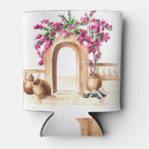 Porta-lata Arquitetura mediterrânica, flores, aquarela, h