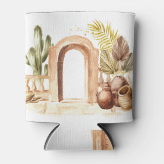 Porta-lata Arquitetura Mediterrânica: Ilustração de Aquarela