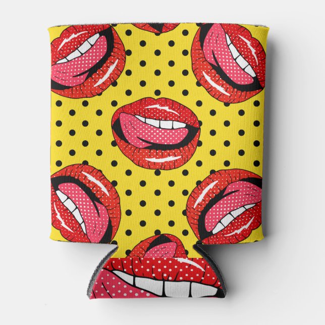 Porta-lata Arte de Pop retrô: Crachás de patch de desenho (Frente)