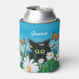 Porta-lata Arte Personalizada de Gatinho Preto Fofo e Margari