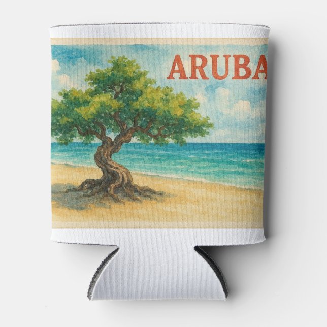 Porta-lata Aruba Divi Tree Eagle Beach aquarela (Frente)