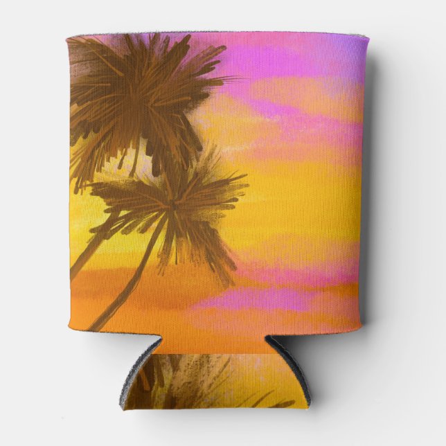 Porta-lata Árvore de coco, tema de verão tropical. (Frente)