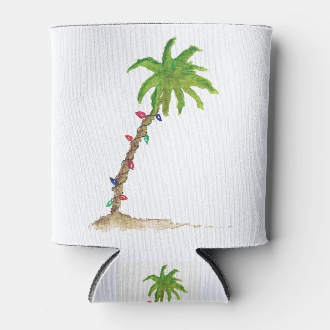 Porta-lata Árvore de Palma de Feriado Tropical Watercolor (Frente)