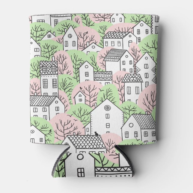 Porta-lata Árvores, casas, paisagem primavera (Frente)