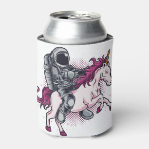 Porta-lata Astronauta cavalgando um chapéu rosa de camiseta d