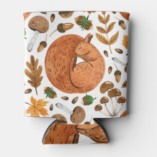 Porta-lata Autumn Dreams: Watercolor Squirrel Haven