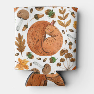 Porta-lata Autumn Dreams: Watercolor Squirrel Haven