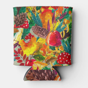 Porta-lata Autumn Watercolor Deixa Cogumelos Padrão
