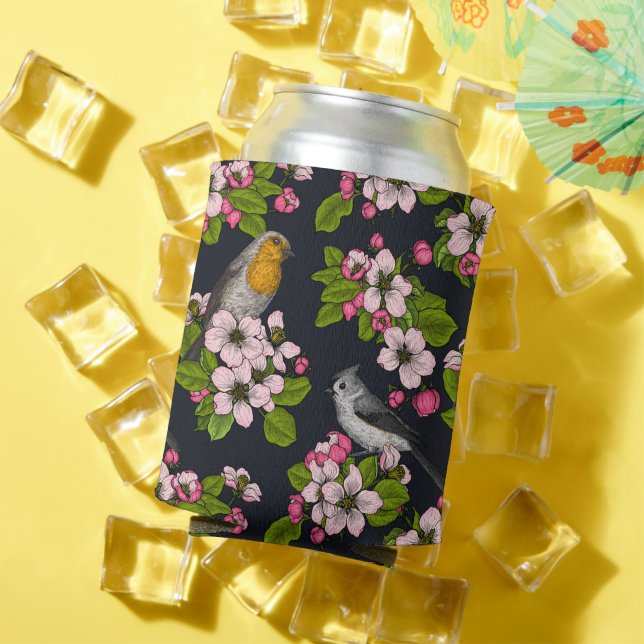 Porta-lata Aves e Blossomas em preto (Verão in situ)