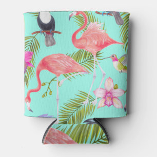Porta-lata Aves tropicais: padrão uniforme de aquarelas.