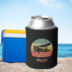 Porta-lata Avião Biplano Piloto Vintage Retro Pôr do sol cerv