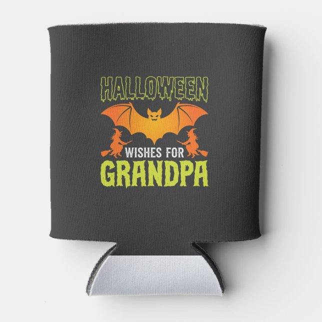 Porta-lata Avô do Halloween Morcego Bruxa Desejos (Frente)