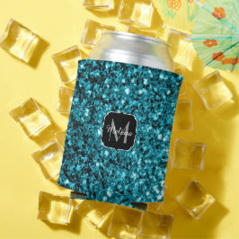 Porta-lata Azul aqua brilhante falso brilho faísca Monograma
