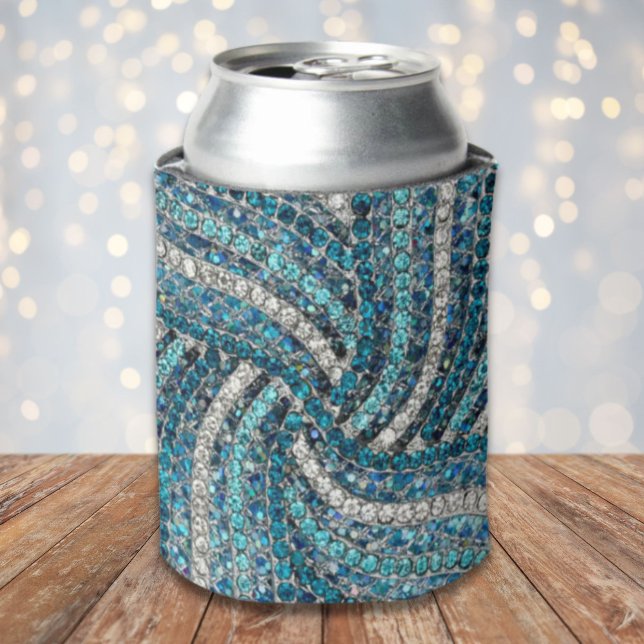 Porta-lata azul-azul-azul-cinza-de-prata (bohemian girly chic silver gray turquoise blue can cooler)