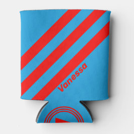 Porta-lata Azul Elétrico Retro Vermelho Três Listras com Nome