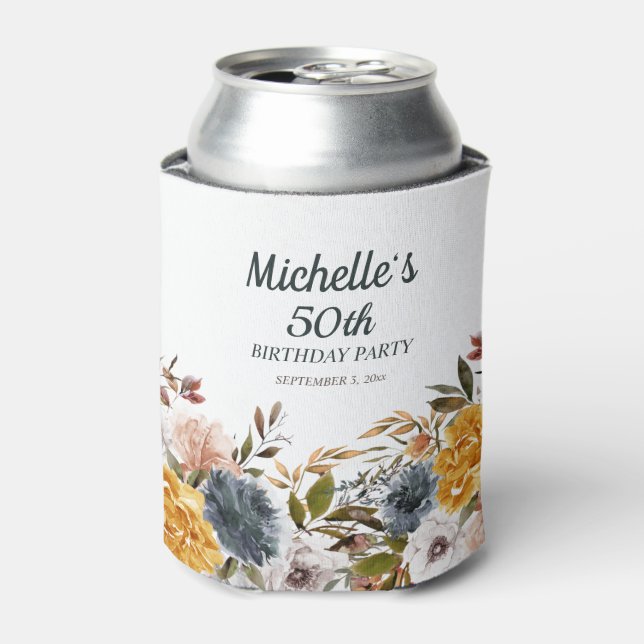 Porta-lata Azul-Marinho Amarelo Floral 50º Aniversário (Can Front)