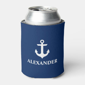 Porta-lata Azul Marinho de Âncora de Nome Personalizado Náuti
