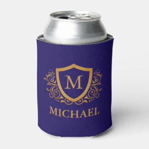Porta-lata Azul Marinho e Dourado Monograma Personalizado Nom