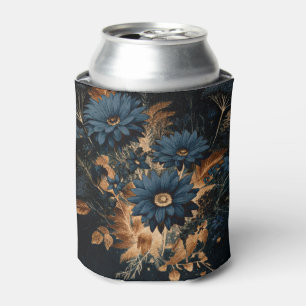 Porta-lata Azul Marinho Escuro & Dourado Floral Rústico Glam 