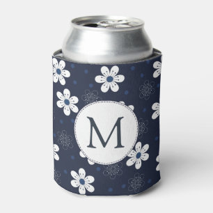 Porta-lata Azul Marinho Floral Monograma Bonito
