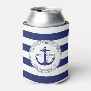 Porta-lata Azul náutico do monograma da âncora da reunião 