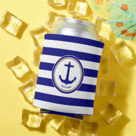 Porta-lata Azul Naval Listras Brancas Náuticas com Âncora