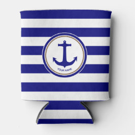 Porta-lata Azul Naval Listras Brancas Náuticas com Âncora