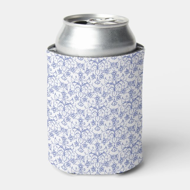 Porta-lata Azul Periwinkle Personalizado no Floral Decorativo (Can Front)